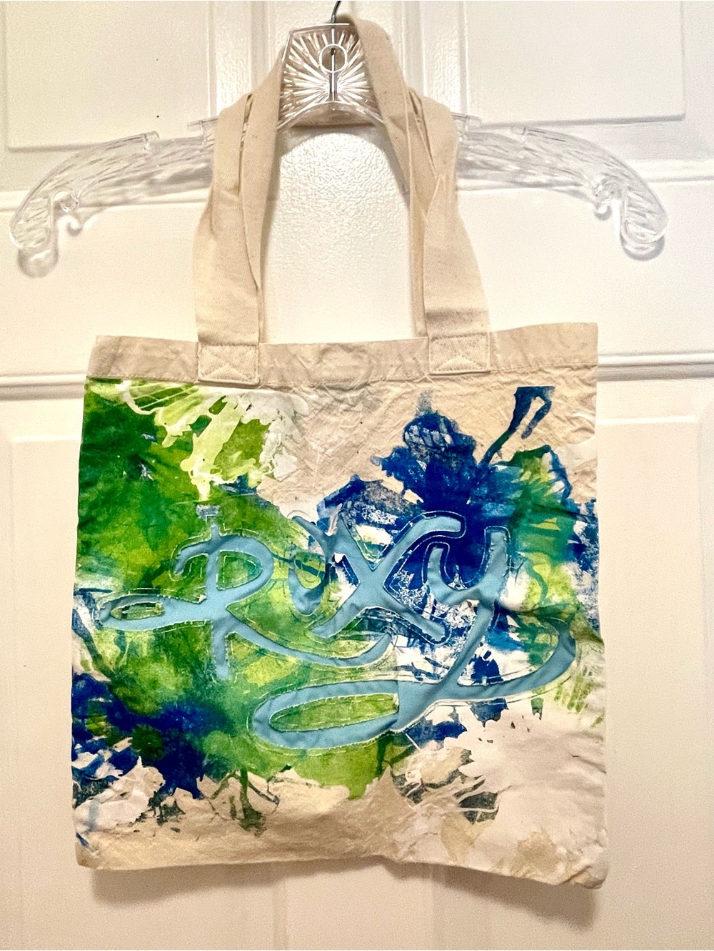 Vintage Roxy Canvas Tote Bag Color Splash Roxy Logo Cutout Surf  Beach